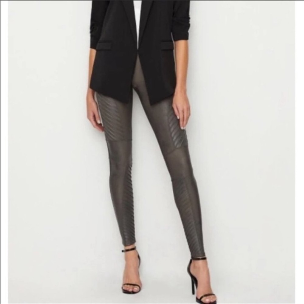 Spanx Faux Leather Moto Leggings Gunmetal M